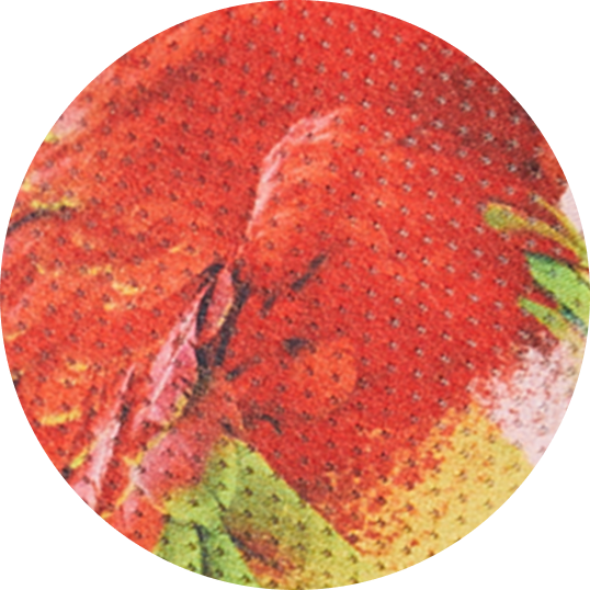 Close up photo of mesh fabric in colorful parrot print