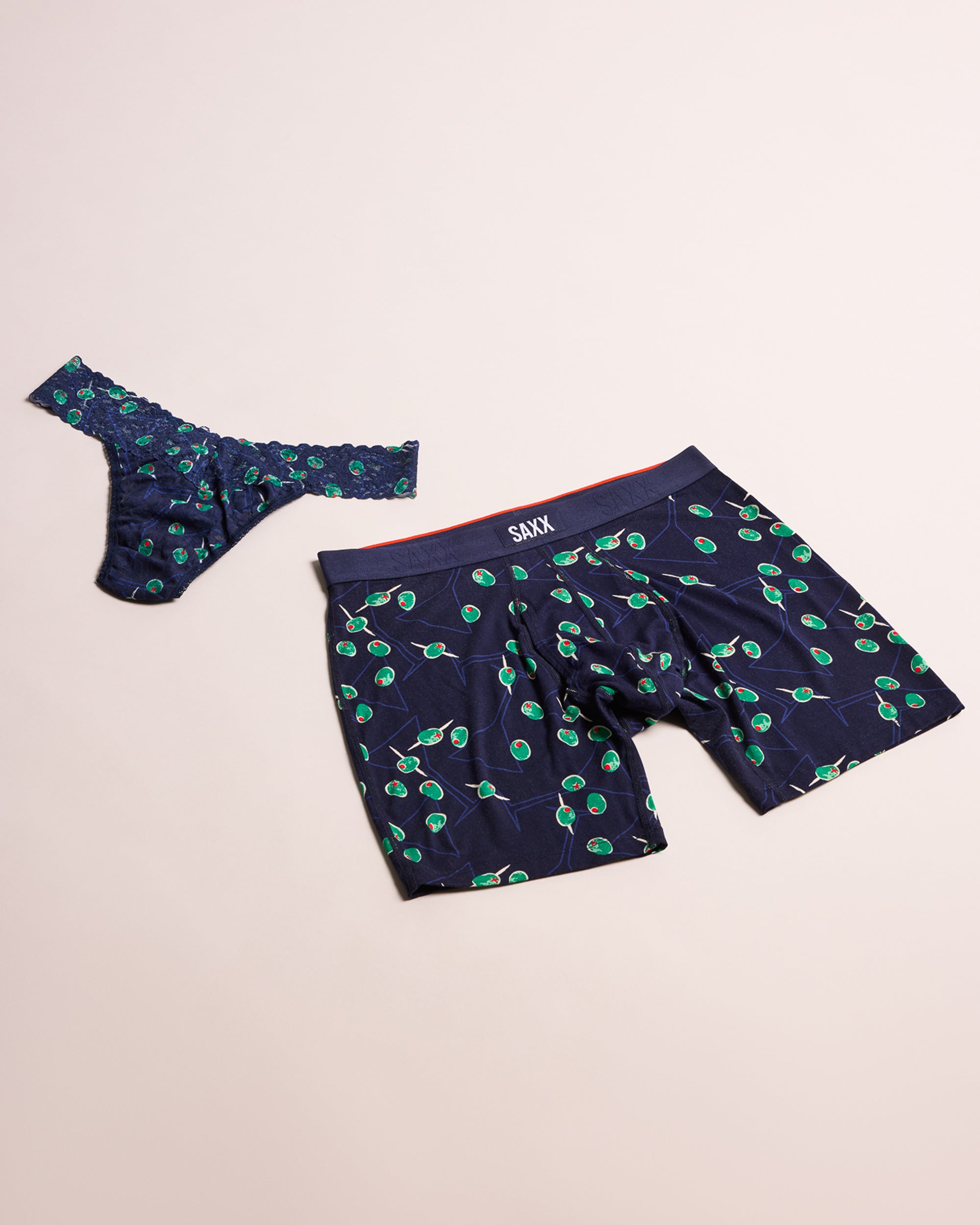 Vibe Xtra Boxer Brief 6" & Lace Original Rise Thong in Olive-You Maritime