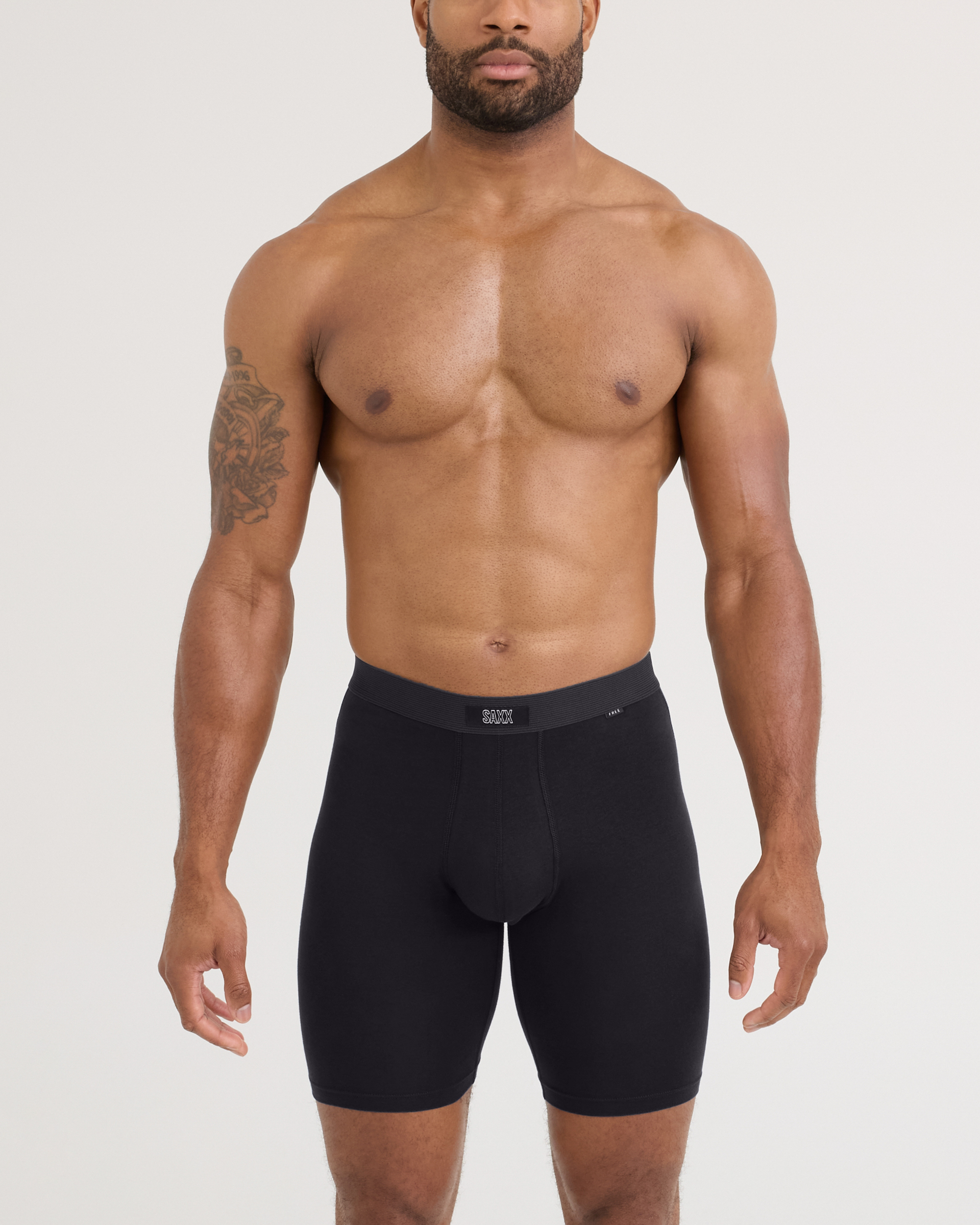 Front - Model wearing 24Seven Cotton Long Leg 3 Pack in Black