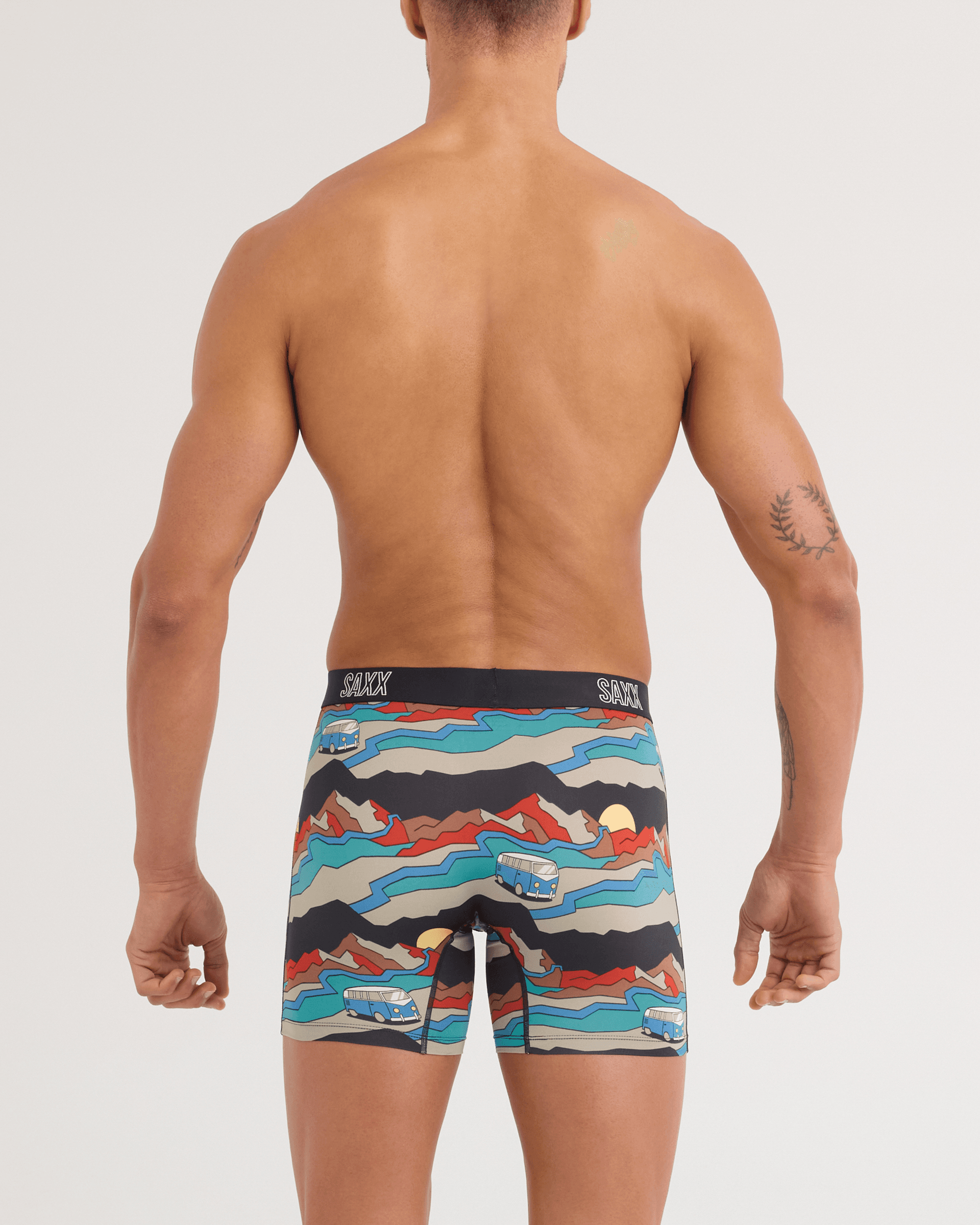 Back - Model wearing DropTemp All Day Cooling Boxer Brief in Cabin Fever-Black