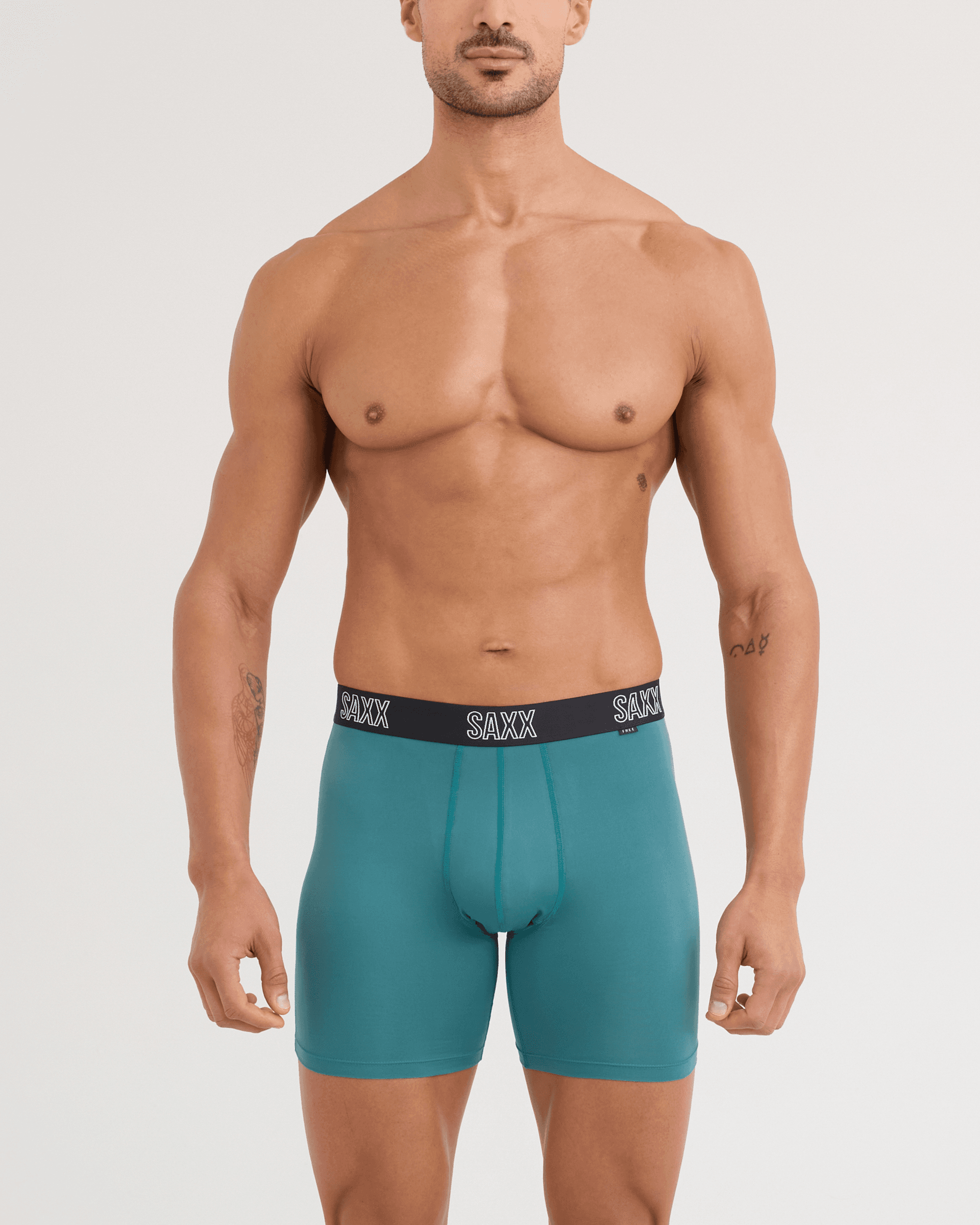 Front - Model wearing DropTemp All Day Cooling Boxer Brief 3 Pack in Mini Rugby/Seascape/Navy