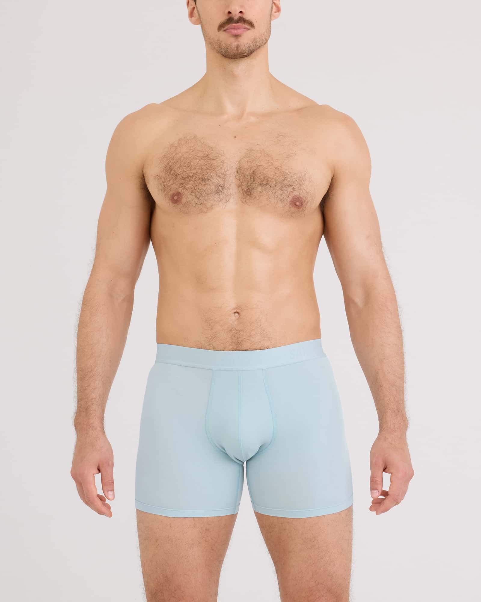 Front - Model wearing Smooth Luxe Micro Modal Boxer Brief in Blue Fog