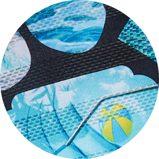 Close up photo of mesh fabric in black and blue pattern