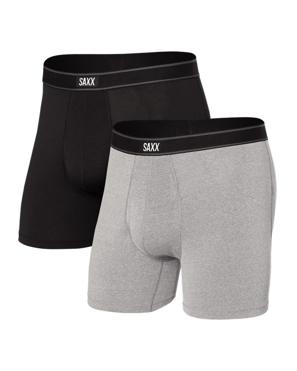 Front of Daytripper Boxer Brief Fly 2 Pack in Black/Grey Heather
