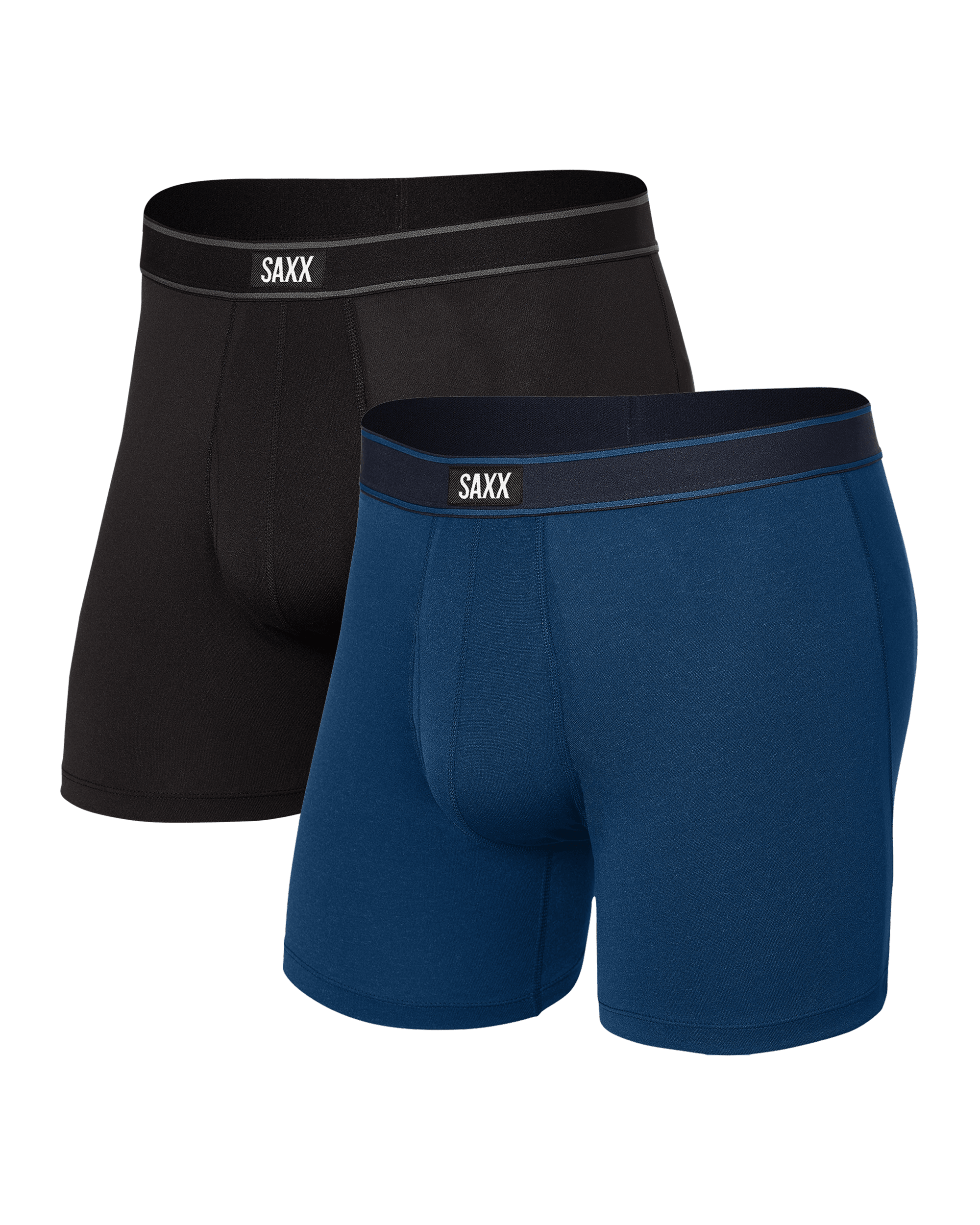 Front of Daytripper Boxer Brief Fly 2 Pack in Black/City Blue Heather