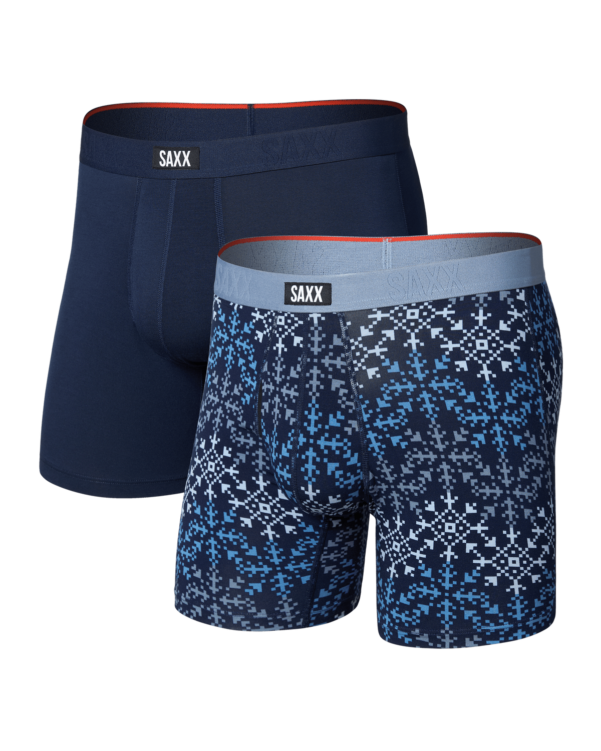 Front of Vibe Xtra Soft Comfort Boxer Brief 2 Pack in Snowflake Chevron/Maritime