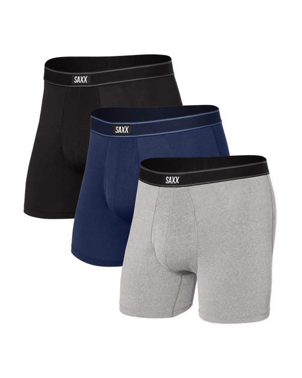 Front of Daytripper Boxer Brief Fly 3Pack in Black/Grey/Navy