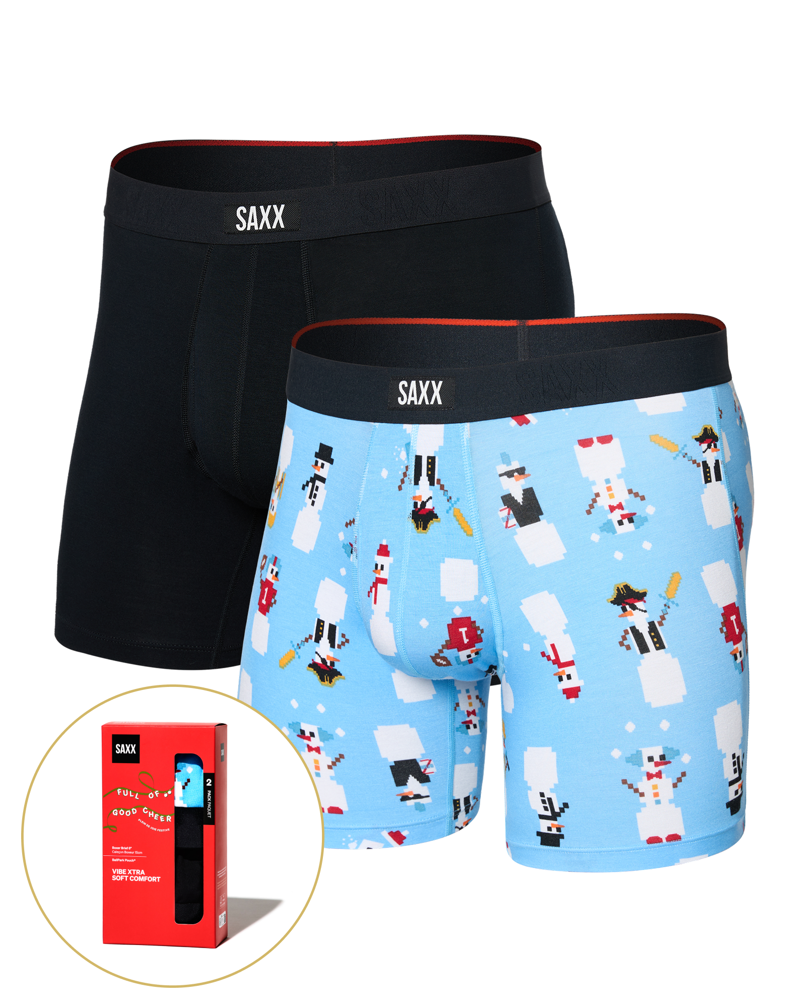 Front of Vibe Xtra Soft Comfort Boxer Brief Fly 2 Pack in Frosty The Gamer/Black