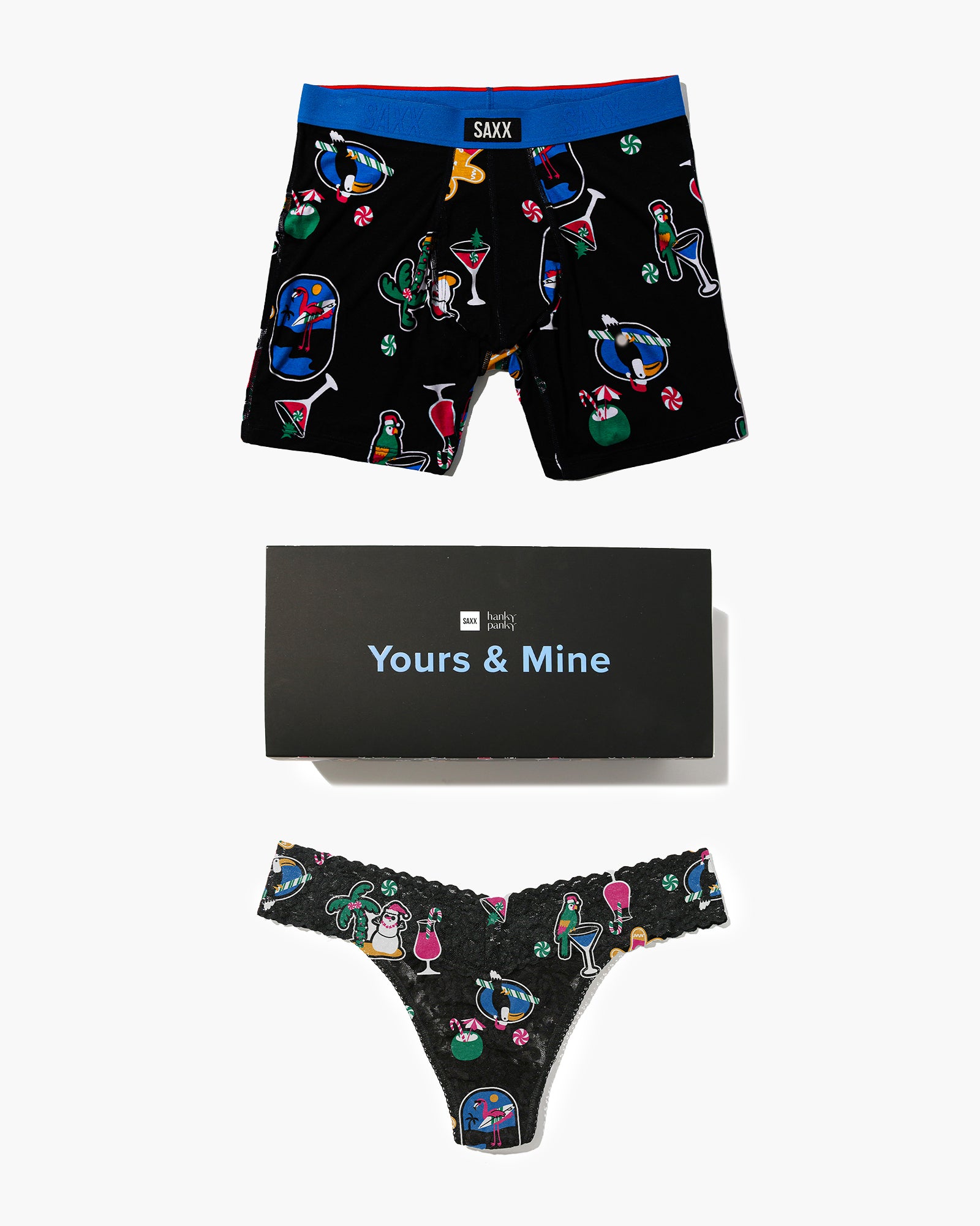 Vibe Xtra Boxer Brief 6" & Lace Original Rise Thong in Island Holiday-Black