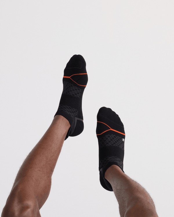 Back - Model wearing  Foot Hold Mid-Weight Low Show Sock in Black