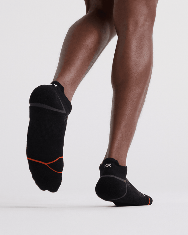 Front - Model wearing Foot Hold Mid-Weight Low Show Sock in Black