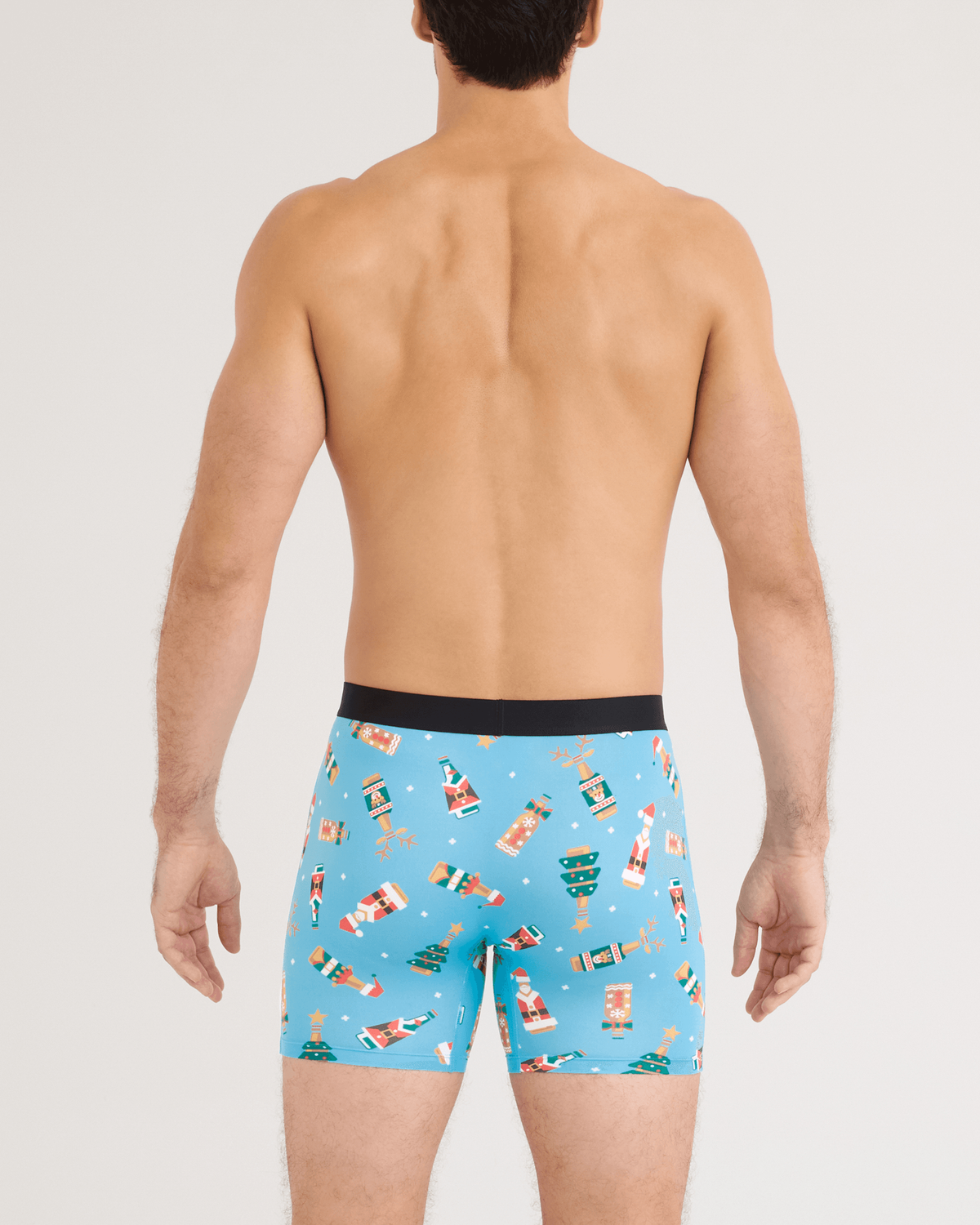 Back - Model wearing Daytripper Comfort Stretch Boxer Brief in Cheers To Beers-Blue Tide