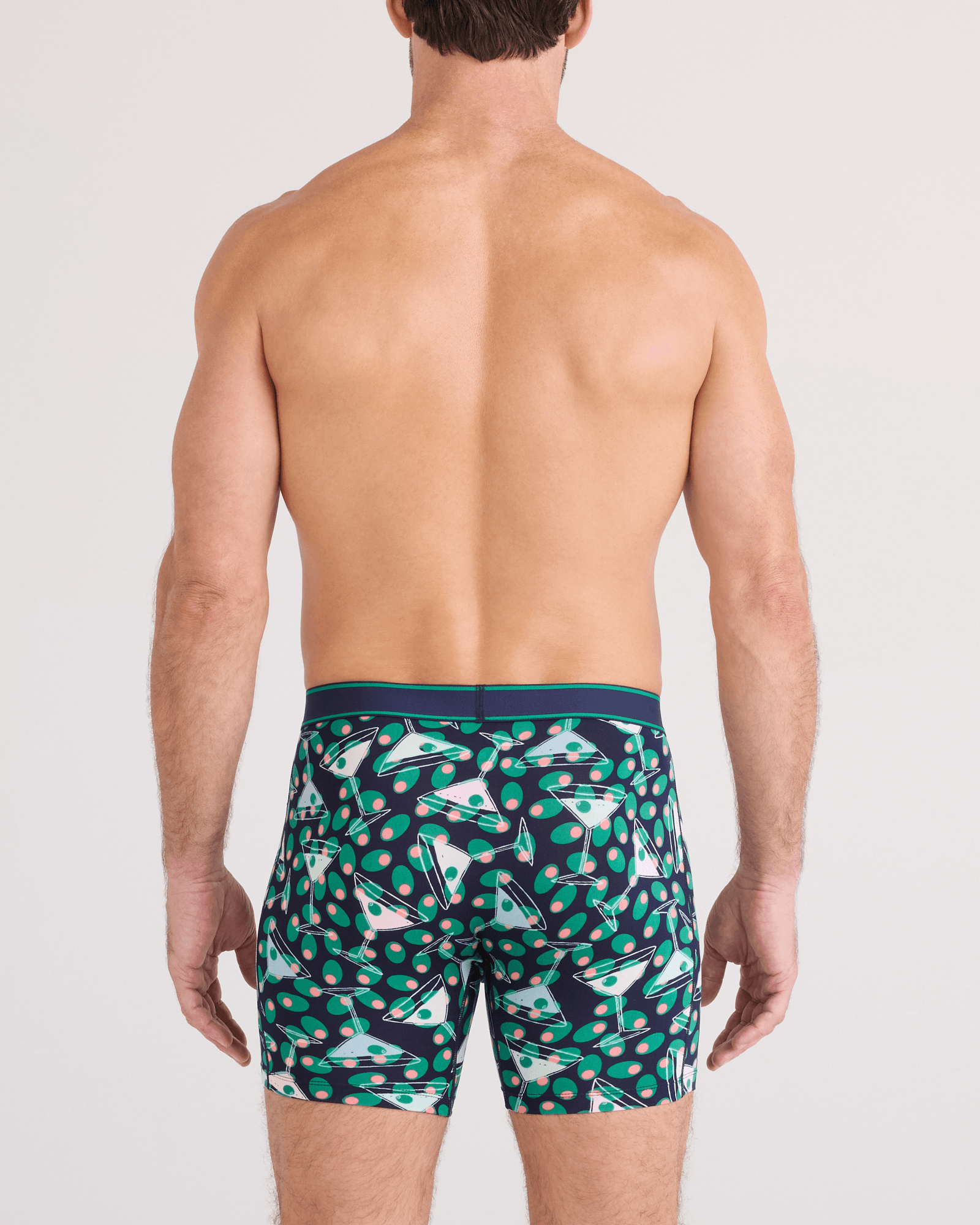 Back - Model wearing Daytripper Comfort Stretch Boxer Brief Fly in Martini-Maritime