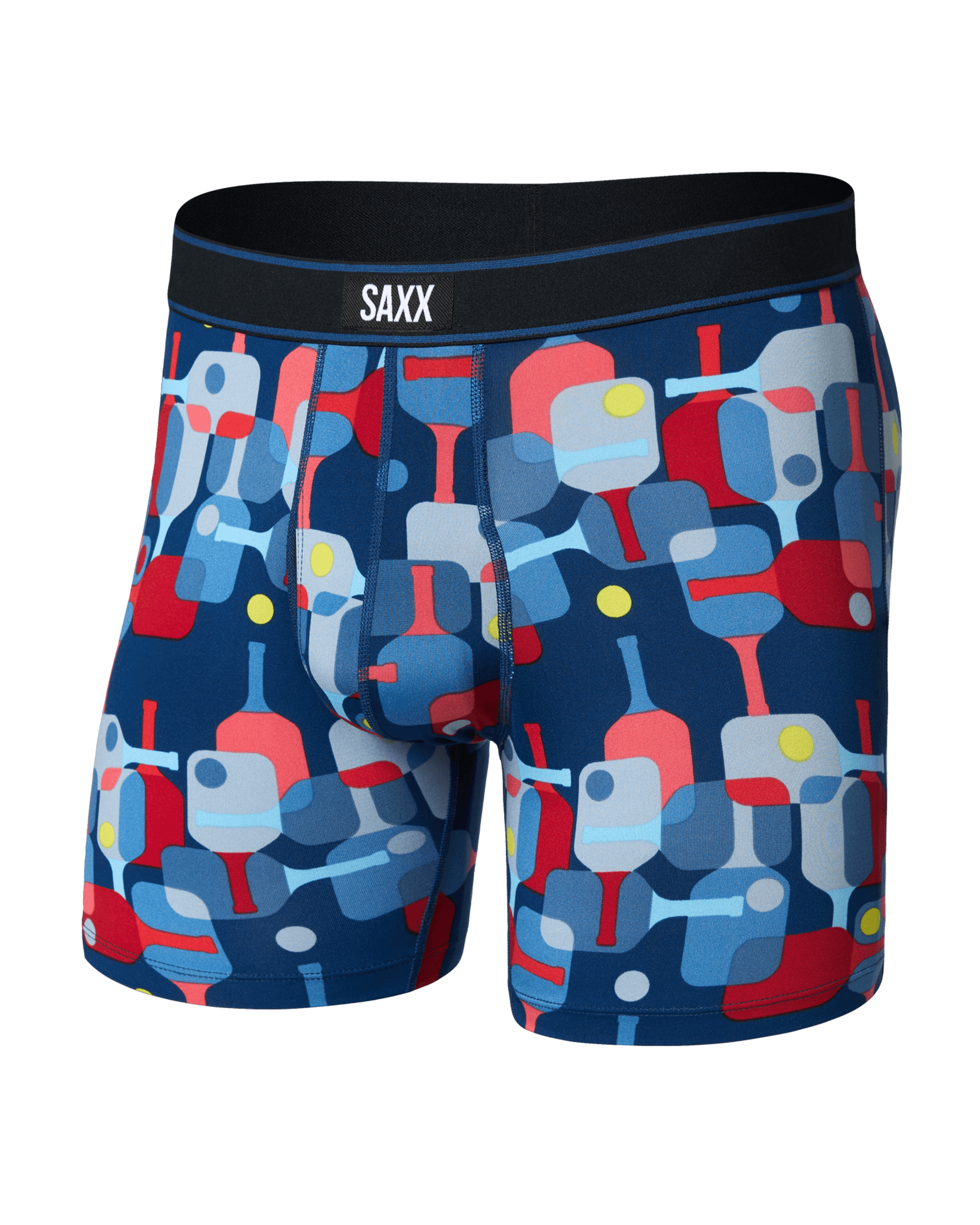 Front of Daytripper Comfort Stretch Boxer Brief Fly in Pickle Paddle-Navy Dawn