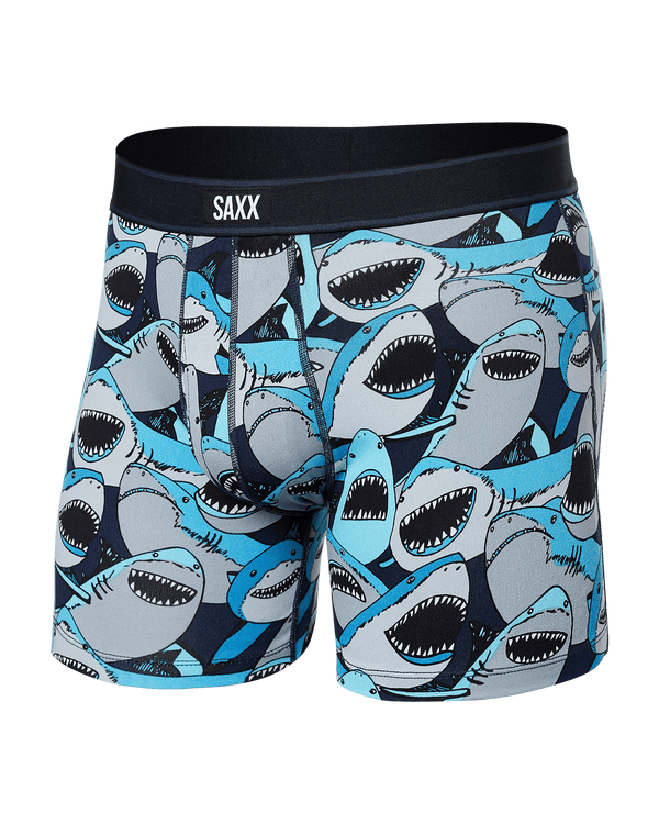 Front of Daytripper Boxer Brief Fly in Shark Tank Camo- Navy