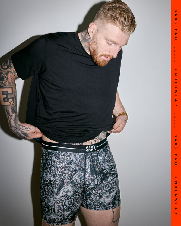 SAXX Gamechanger and Pro Fooball Player Maxx Crosby in Volt Breathable Mesh Boxer Brief in Fleur De League-Black