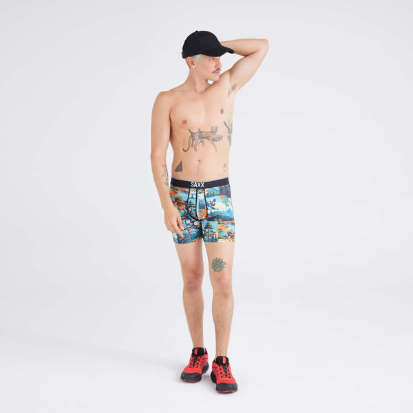 Front - Model wearing Volt Breathable Mesh Boxer Brief in Painted Landscape-Multi