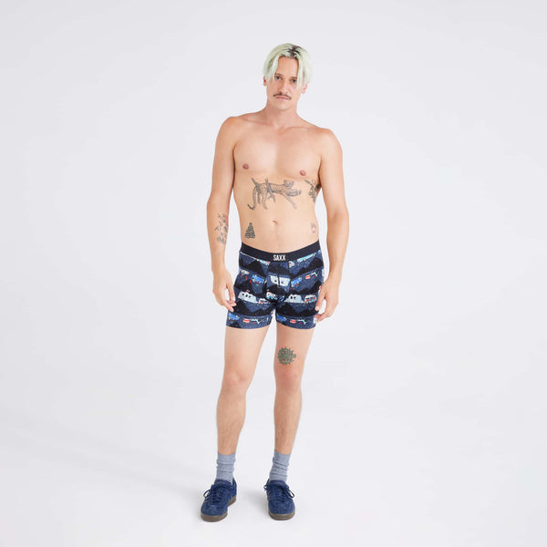 Front - Model wearing Ultra Super Soft Boxer Brief in RV There Yet-Black