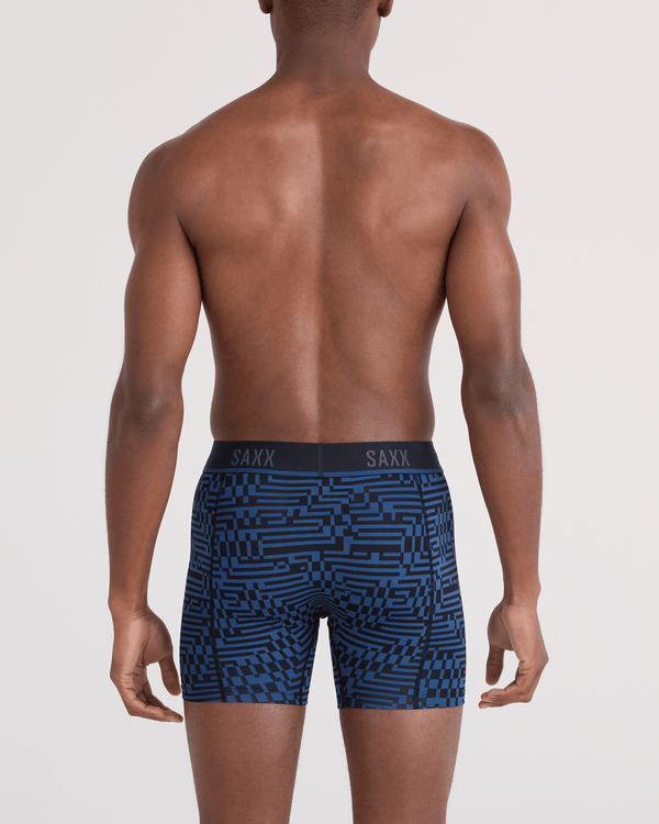 Back - Model wearing Kinetic Light-Compression Mesh Boxer Brief in Maze Camo-Navy Dawn