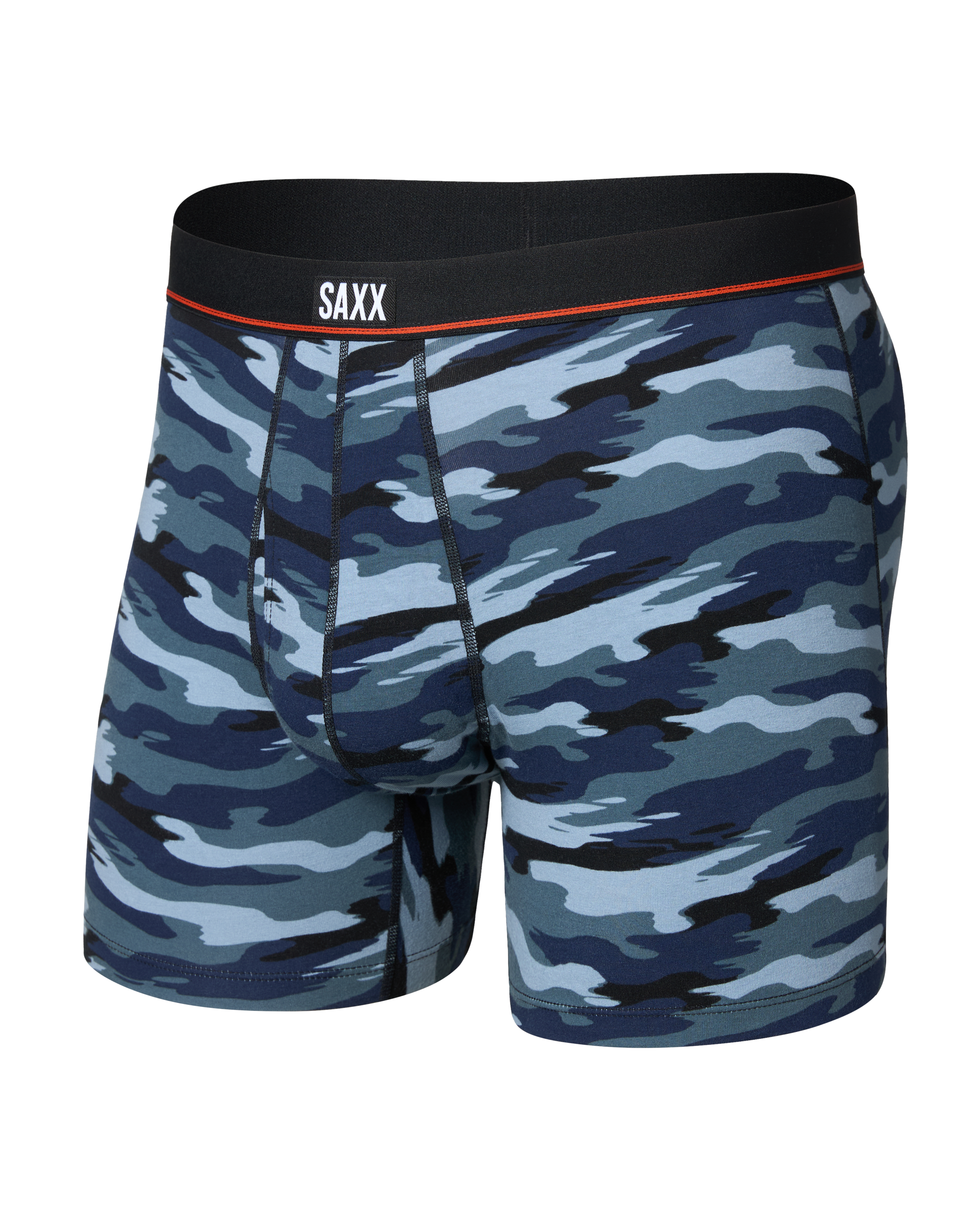 Front of Non-Stop Stretch Cotton Boxer Brief Fly in Analog Wave Camo-Multi
