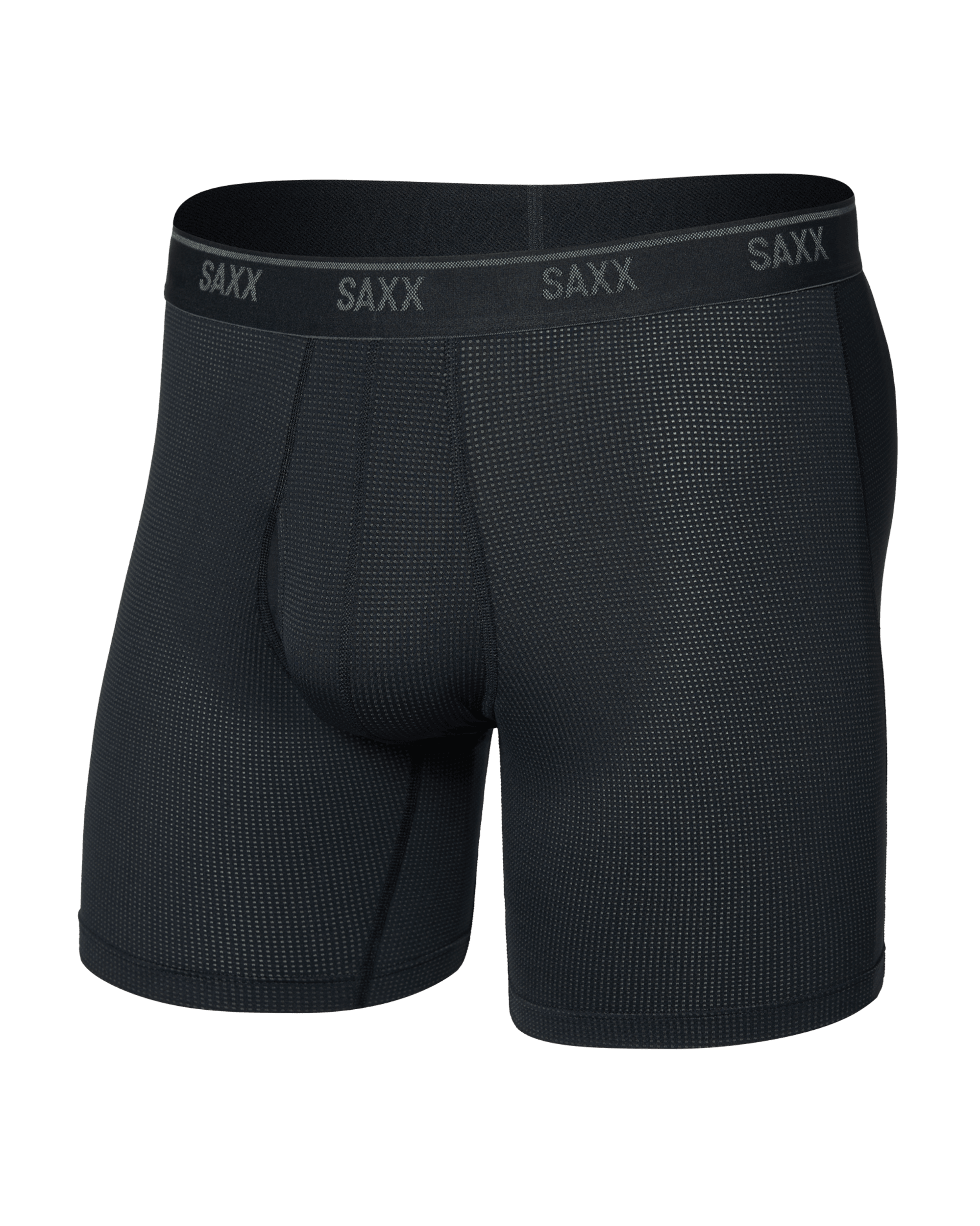 Front of Quest Quick-Dry Mesh Boxer Brief Fly in Black