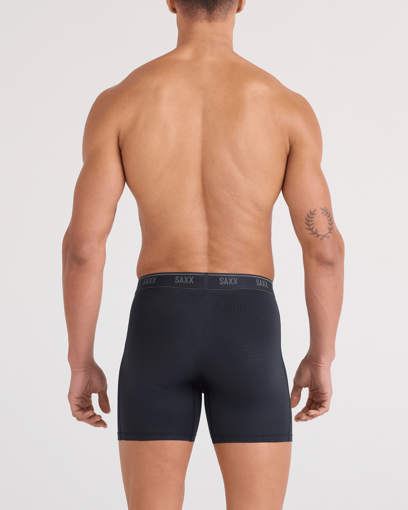 Back - Model wearing Quest Quick-Dry Mesh Boxer Brief Fly in Black