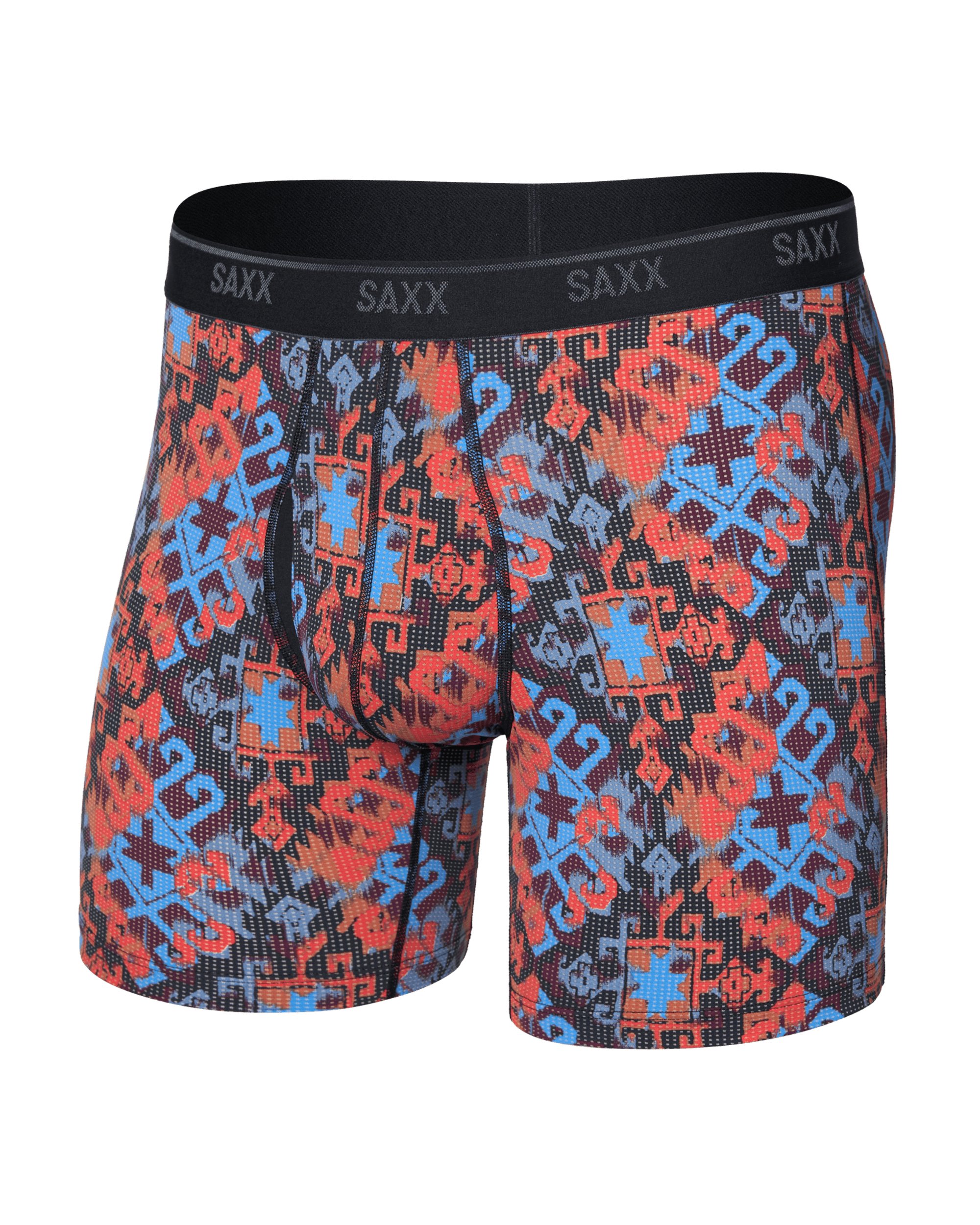 Front of Quest Quick-Dry Mesh Boxer Brief Fly in Heritage Weave-Multi