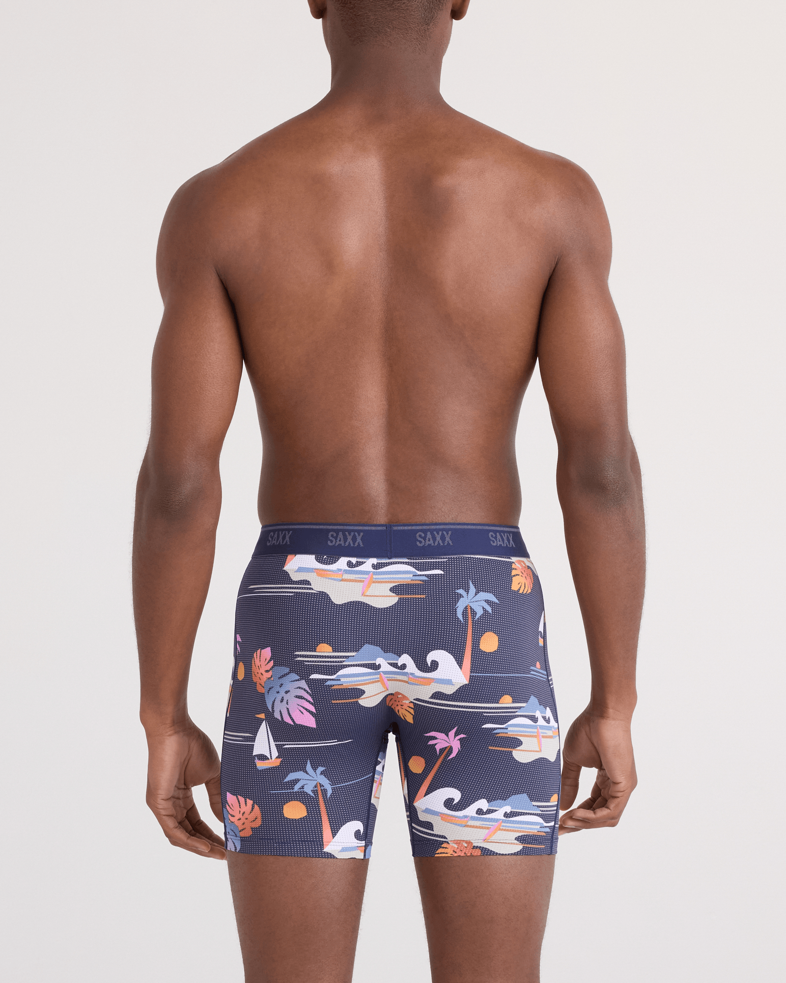 Back - Model wearing Quest Quick-Dry Mesh Boxer Brief Fly in Sunny Adventure-Maritime