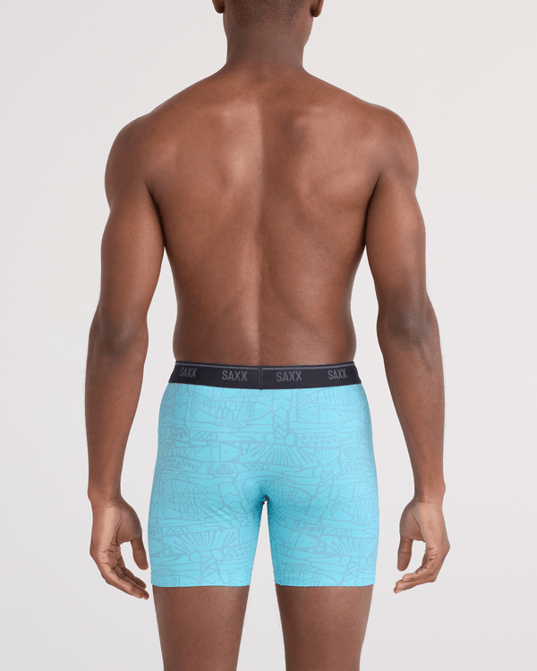 Back - Model wearing Quest Quick-Dry Mesh Boxer Brief Fly in Tile Fish-Sea Level