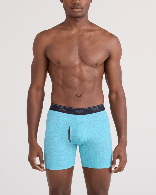 Front - Model wearing Quest Quick-Dry Mesh Boxer Brief Fly in Tile Fish-Sea Level