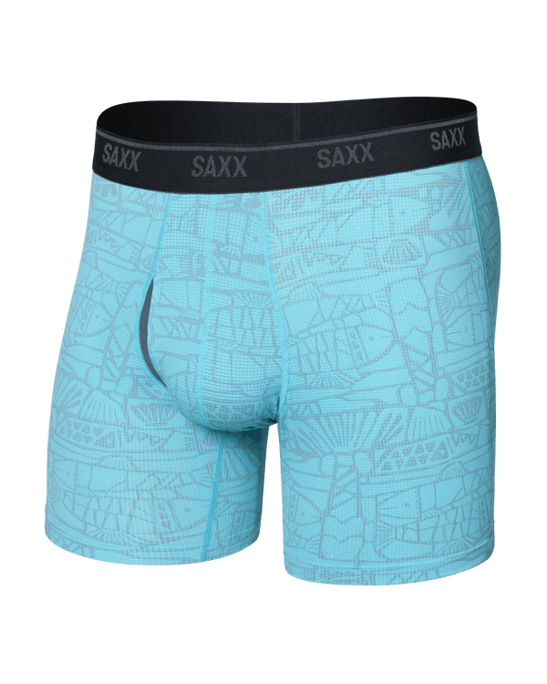 Front of Quest Quick-Dry Mesh Boxer Brief Fly in Tile Fish-Sea Level