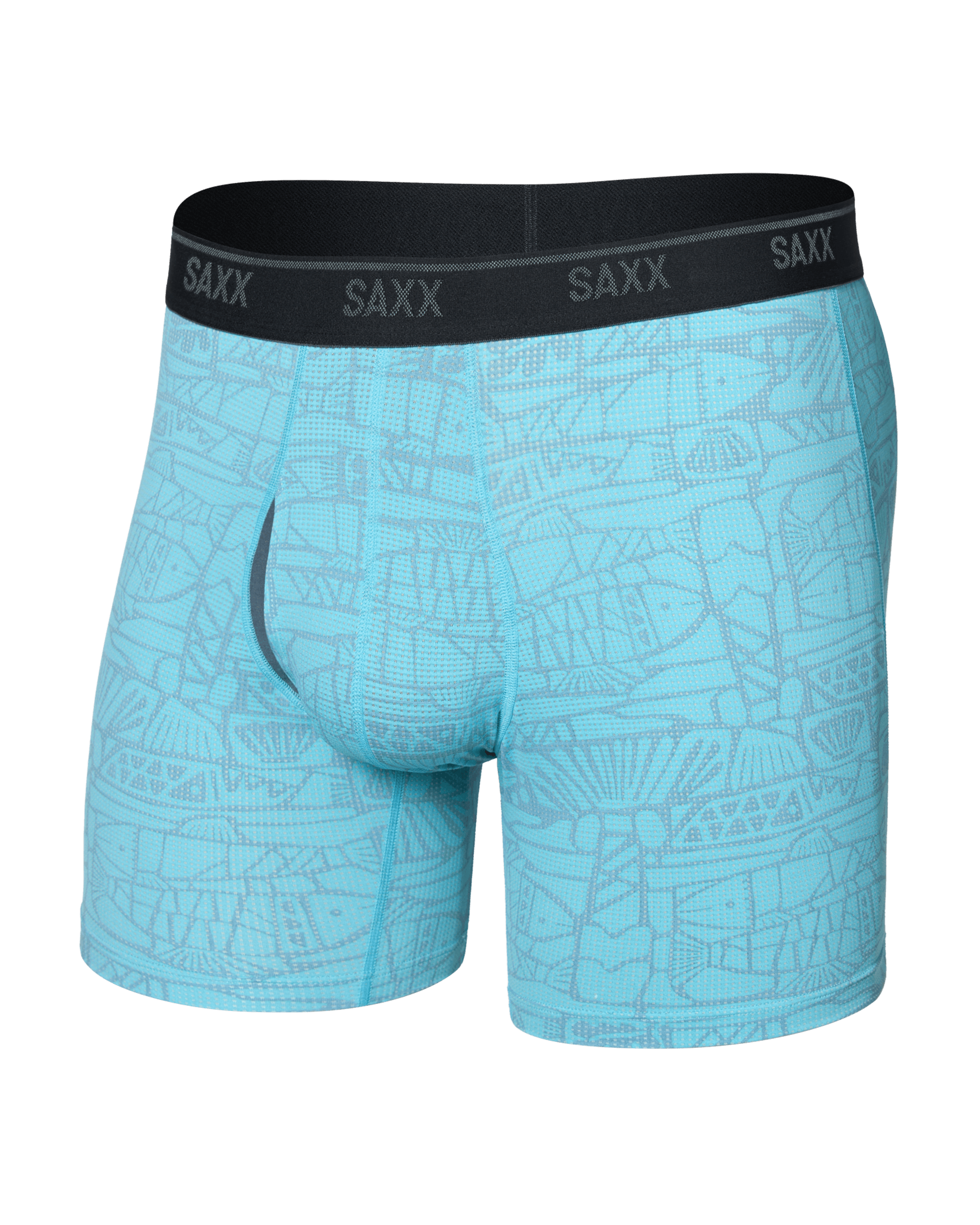 Front of Quest Quick-Dry Mesh Boxer Brief Fly in Tile Fish-Sea Level