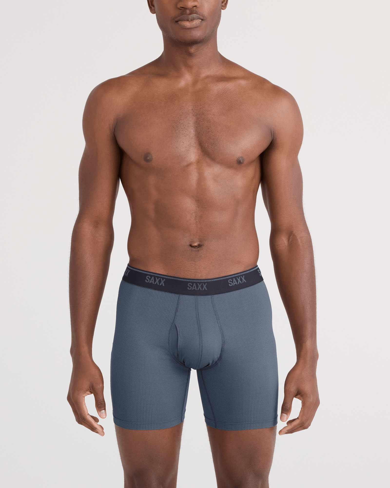 Front - Model wearing Quest Quick-Dry Mesh Boxer Brief Fly in Turbulence