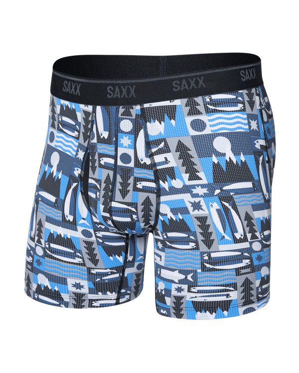 Front of Quest Quick-Dry Mesh Boxer Brief Fly in Winter Angler-Blue