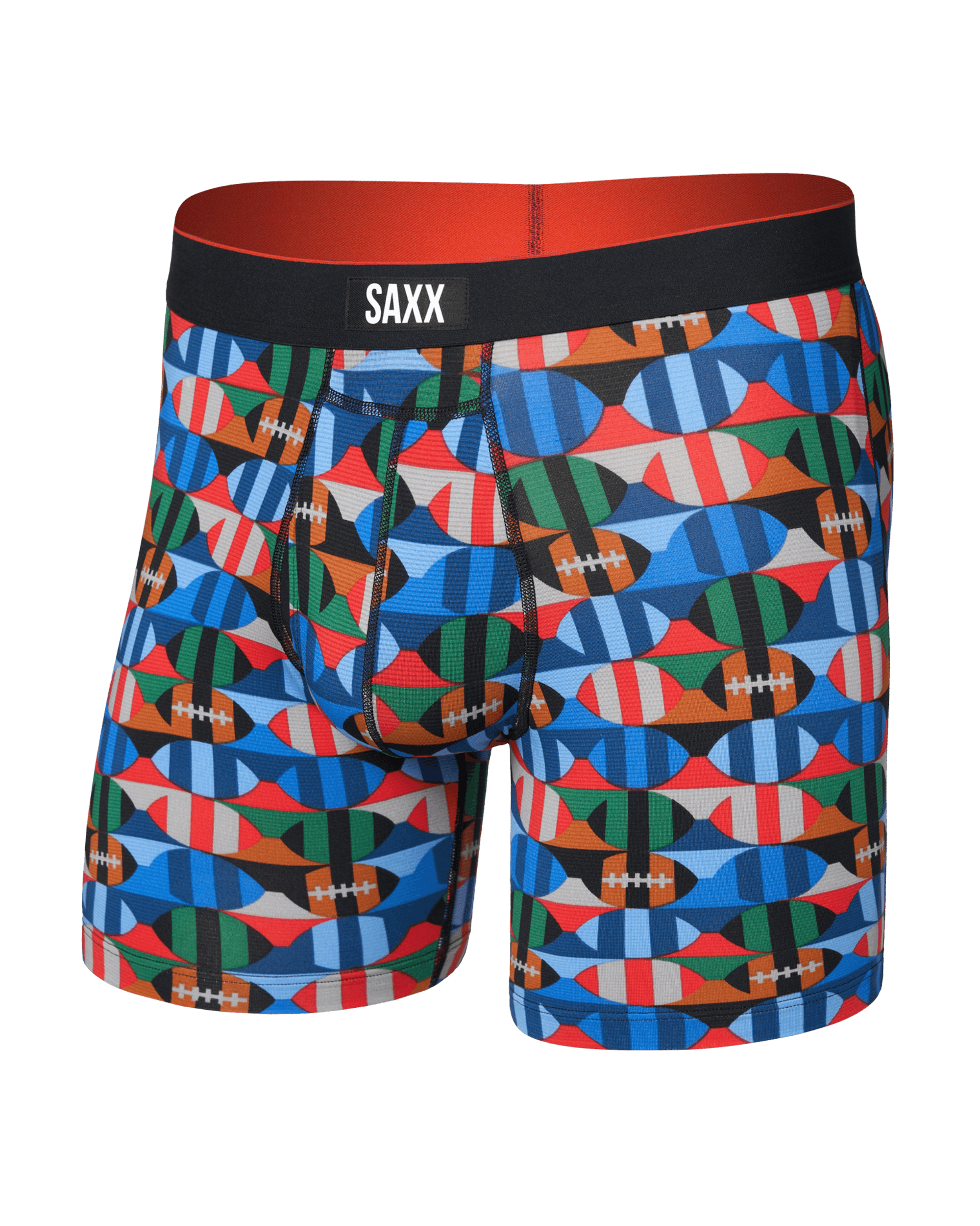 Front of Multi-Sport Mesh Boxer Brief Fly in Gridiron Check-Multi
