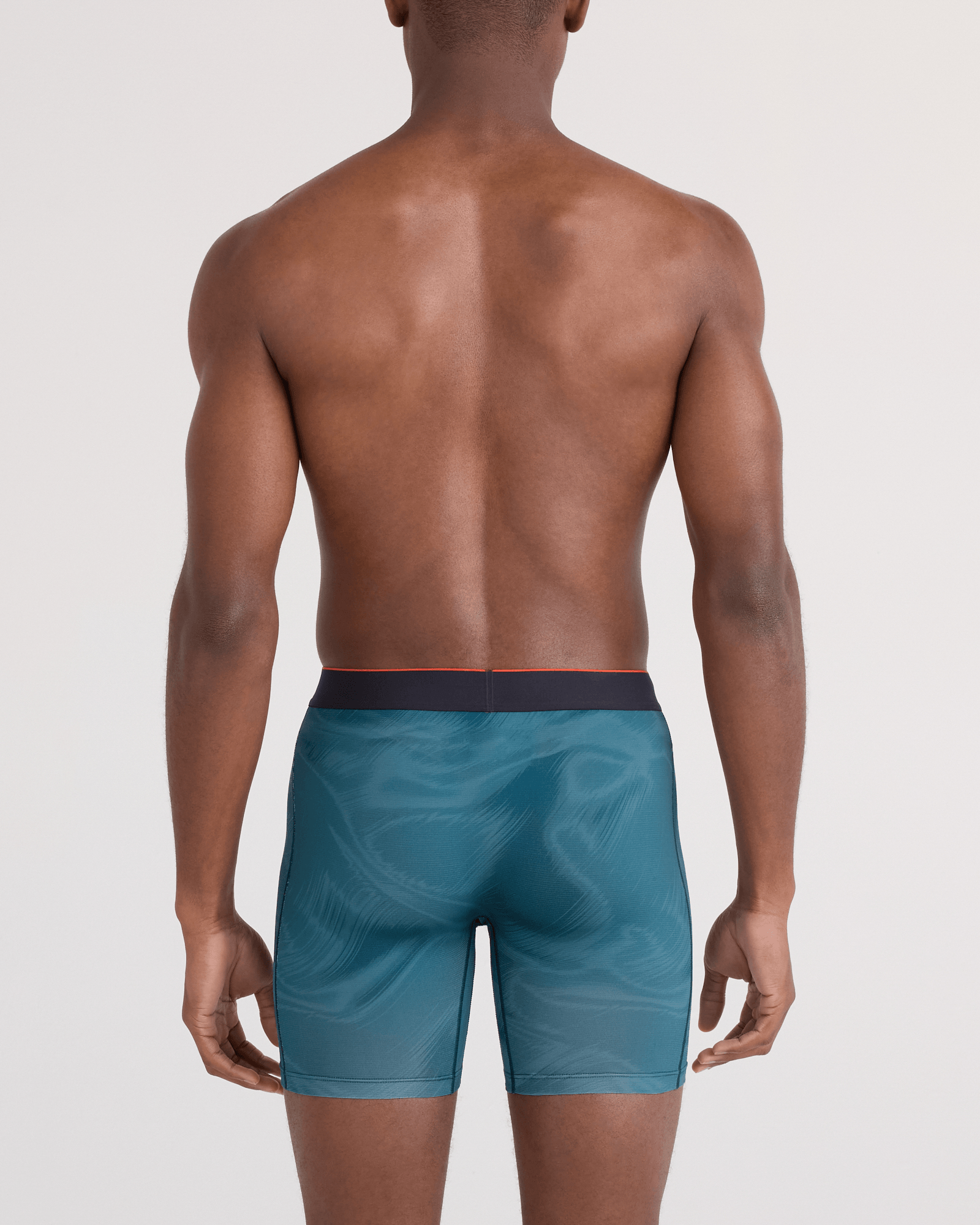 Back - Model wearing Multi-Sport Mesh Boxer Brief Fly in Platinum Camo-Rich Teal