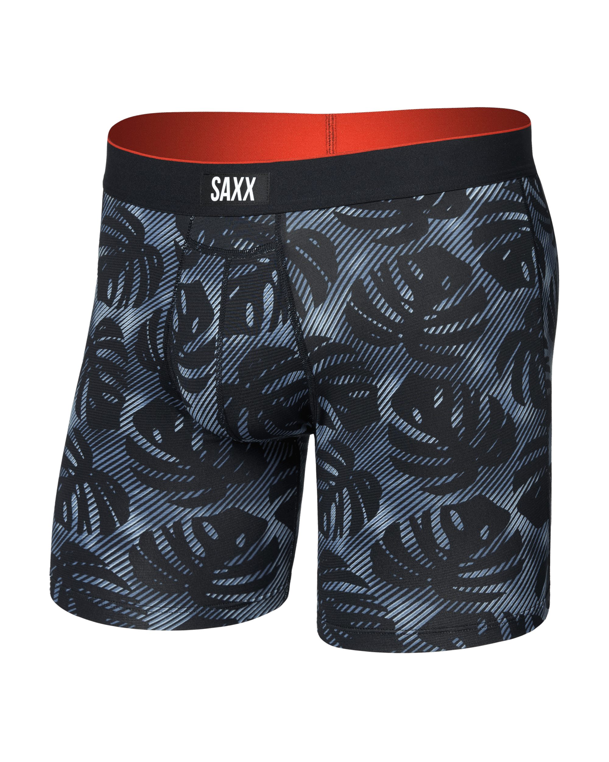 Front of Multi-Sport Mesh Boxer Brief Fly in Rem Tropic-Black