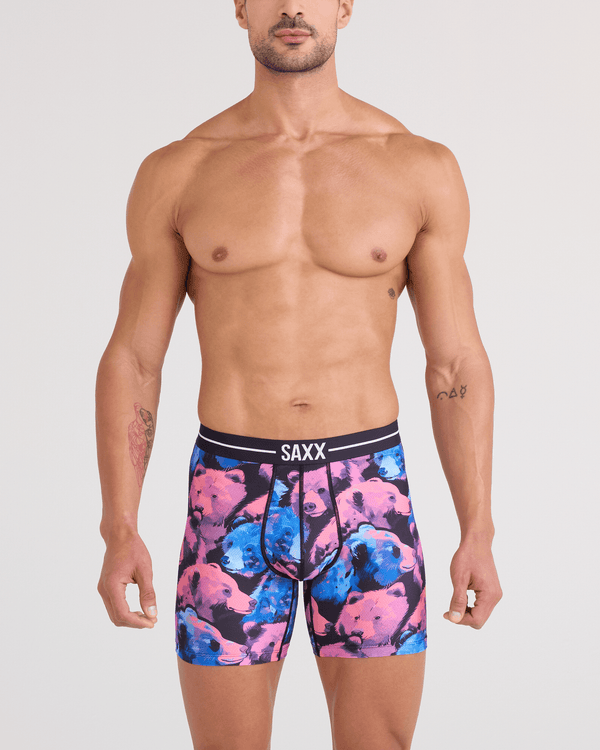 Front - Model wearing Volt Breathable Mesh Boxer Brief in Beartastic-Multi