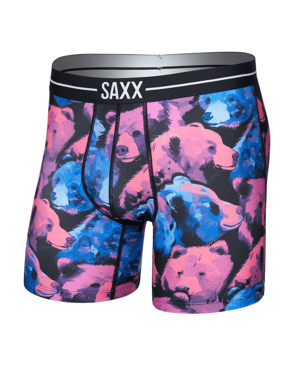 Front of Volt Breathable Mesh Boxer Brief in Beartastic-Multi