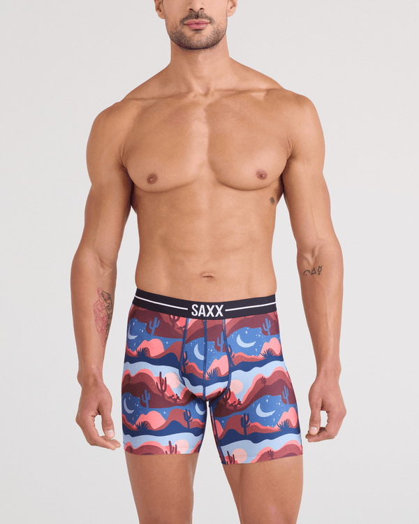 Front - Model wearing Volt Breathable Mesh Boxer Brief in Canyon Daze-Red Clay