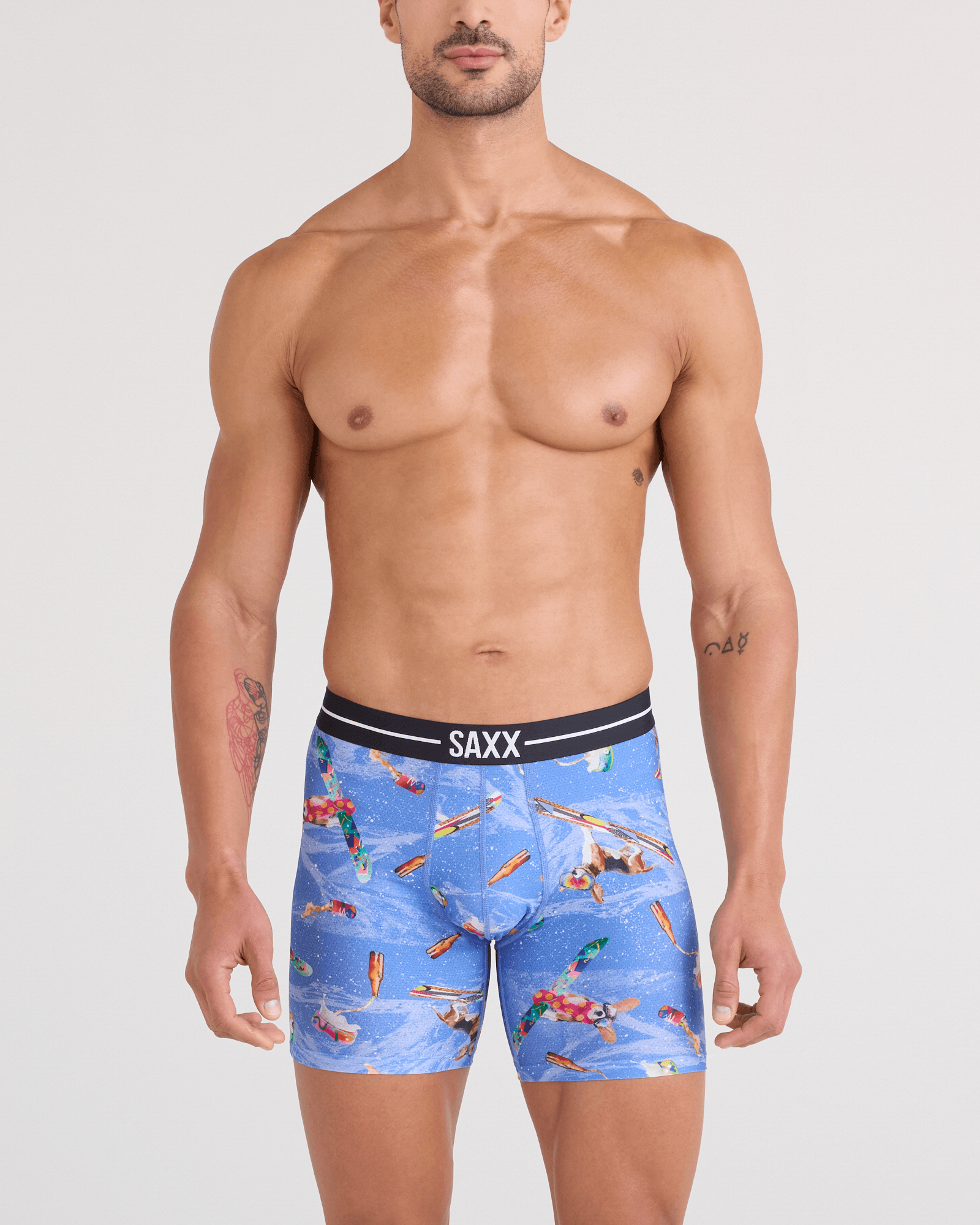Front - Model wearing Volt Breathable Mesh Boxer Brief in Haute Doggers-Sail Blue