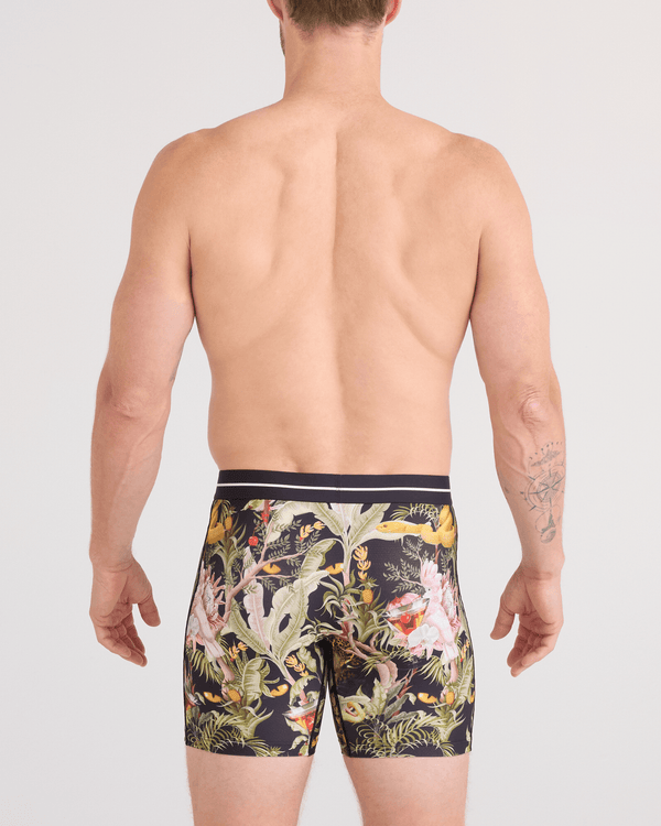 Back - Model wearing Volt Breathable Mesh Boxer Brief in Jungle Juice-Black
