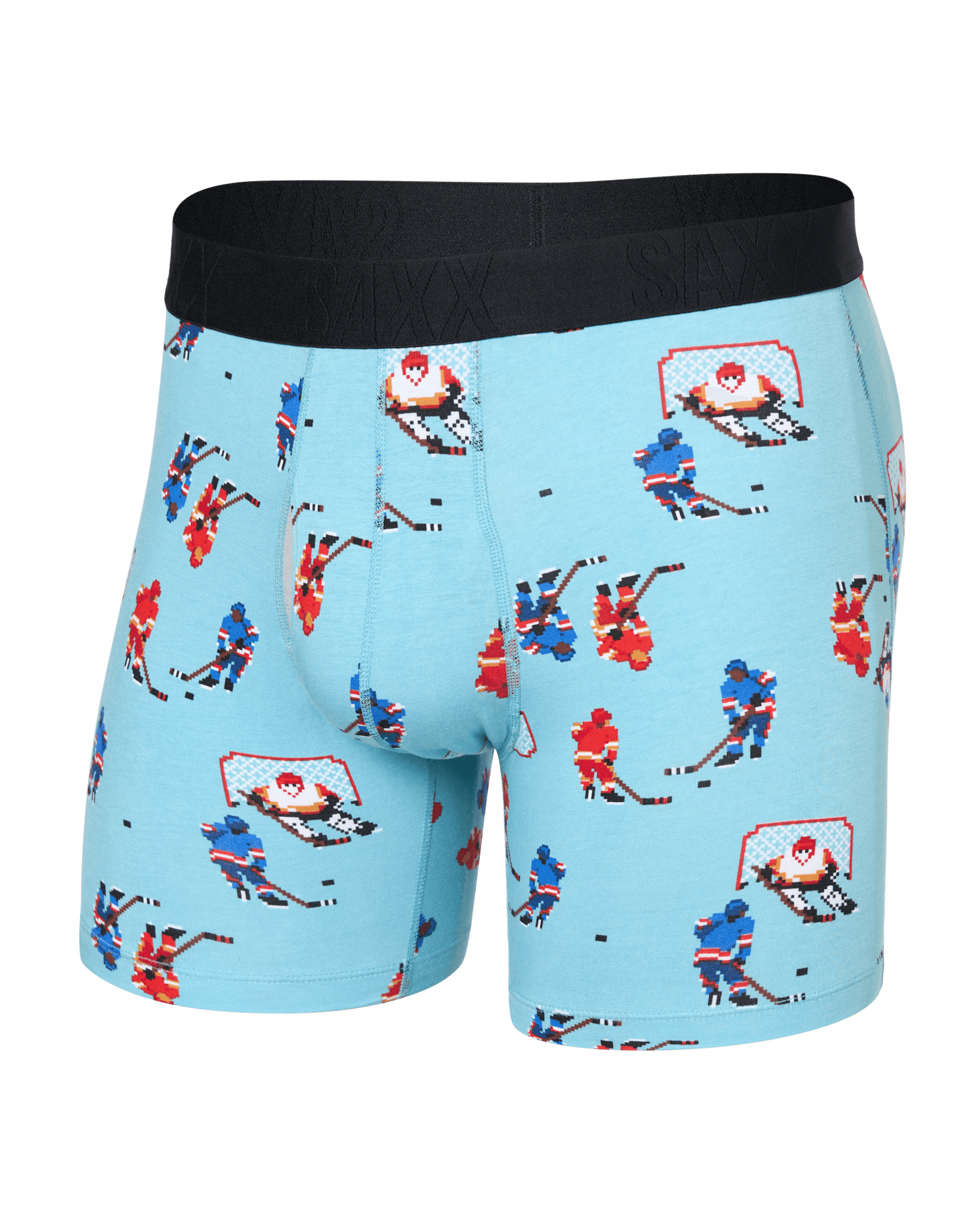 Front of DropTemp Cooling Cotton Boxer Brief Fly in Action On Ice-Blue Tide