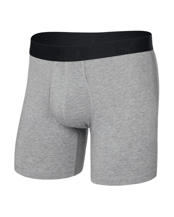 Front of DropTemp Cooling Cotton Boxer Brief Fly in Dark Grey Heather