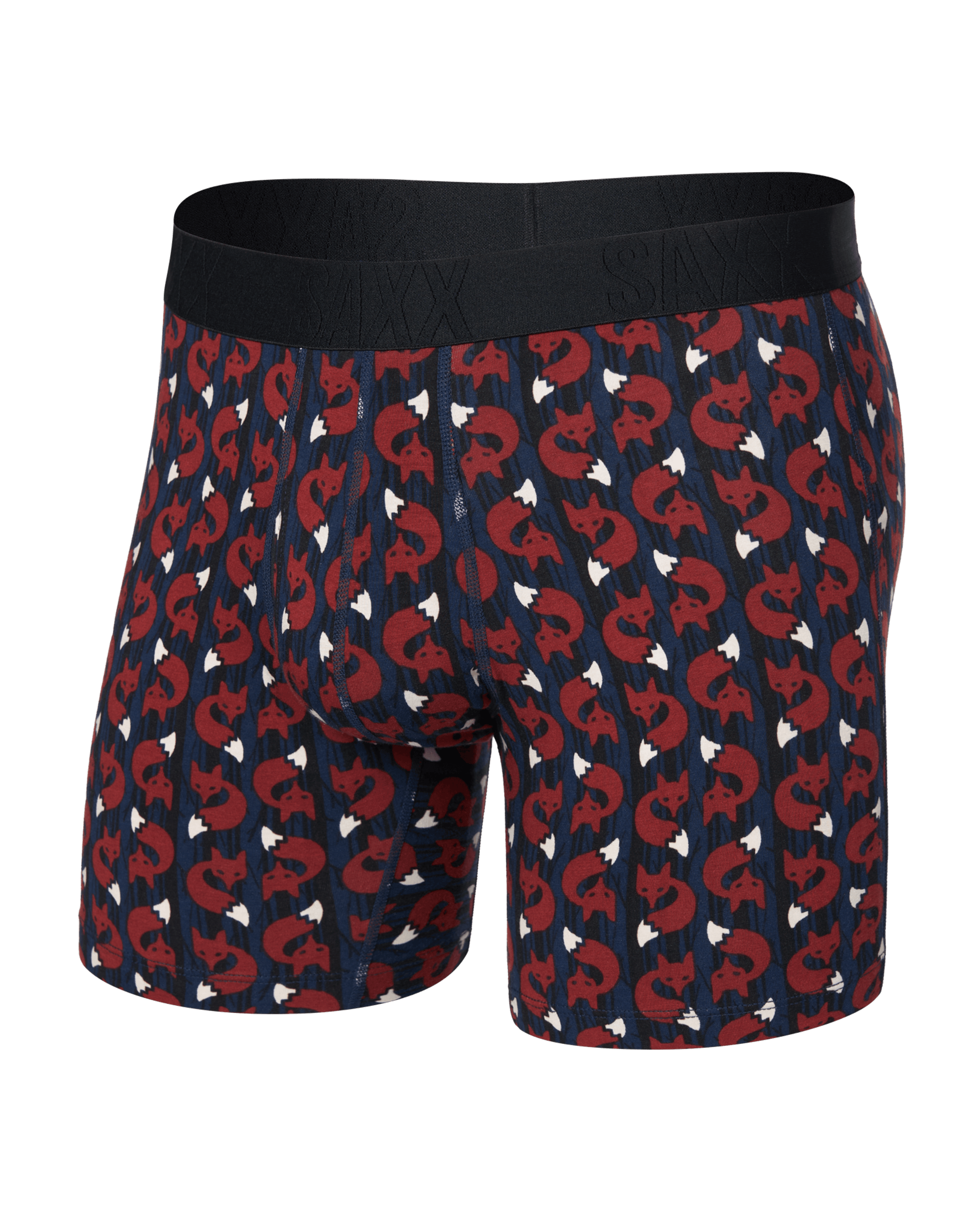 Front of DropTemp Cooling Cotton Boxer Brief Fly in Fox Check-Navy