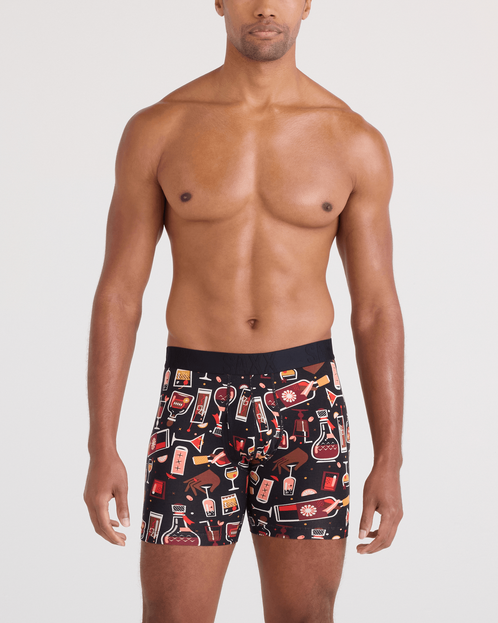Front - Model wearing DropTemp Cooling Cotton Boxer Brief Fly in Host With The Most-Black