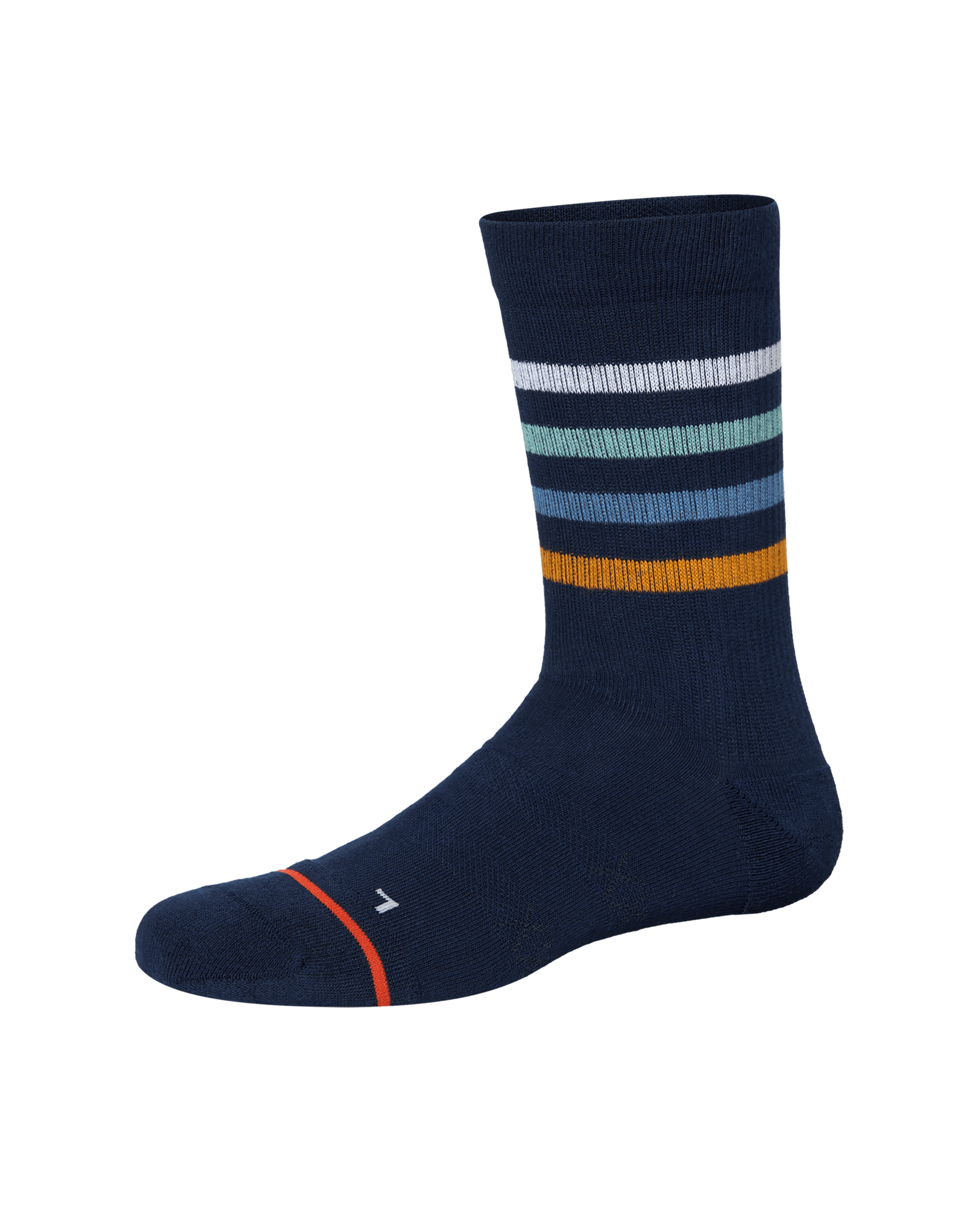 Front of Good Form Crew Sock in Blue Bold Stripe