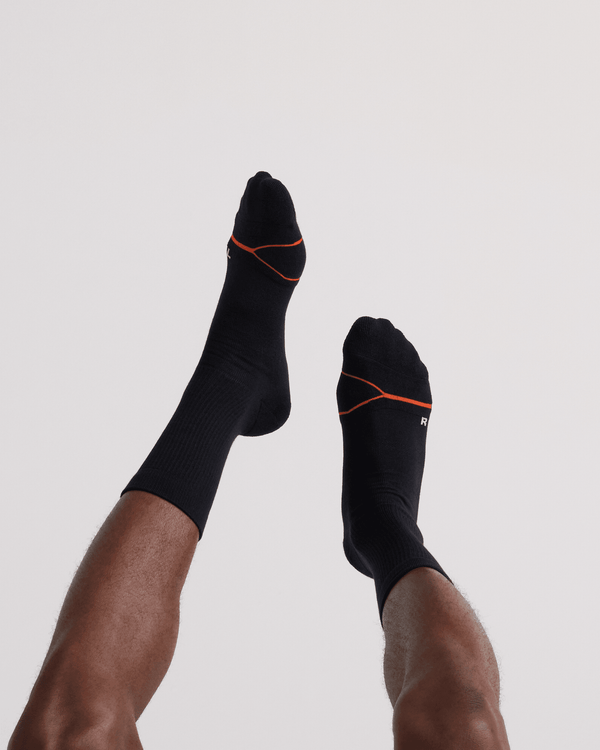 Back - Model wearing Good Form Crew Sock in Black