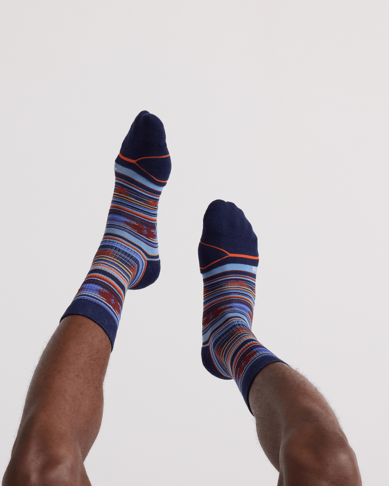 Back - Model wearing Good Form Crew Sock in Blanket Stripe-Multi