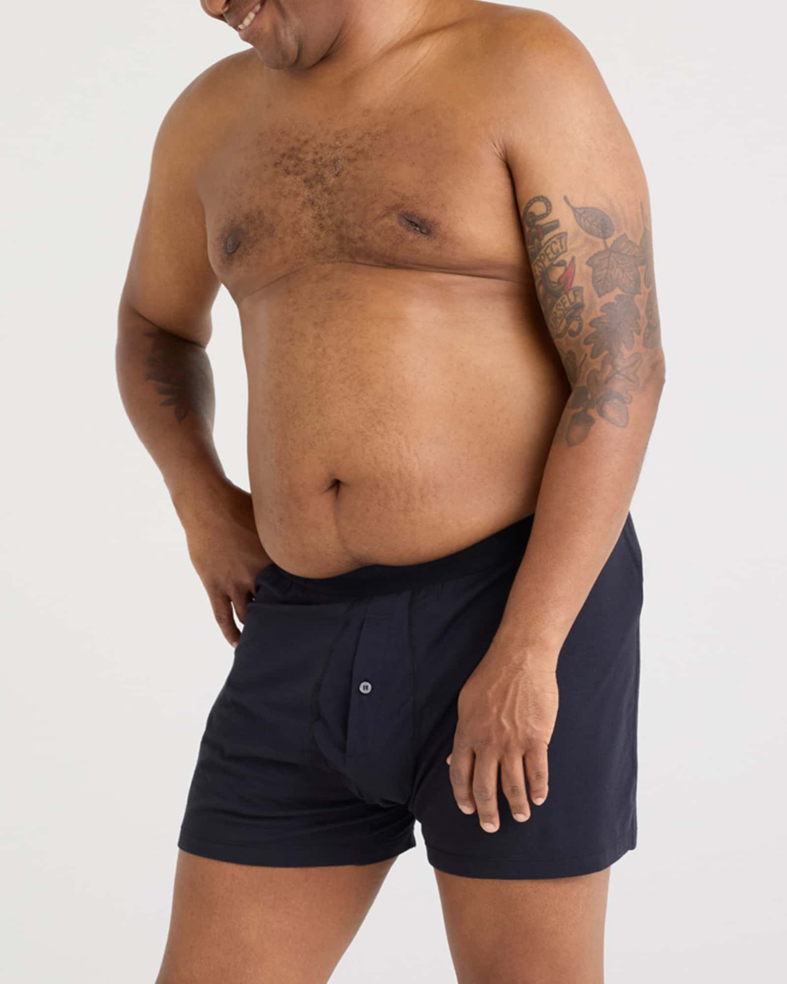 Front - Model wearing Droptemp Cooling Sleep Boxer Fly in Black
